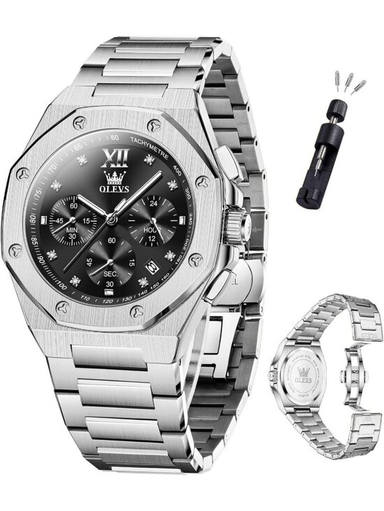Other - Men's Silver Black Octagonal Luxury Stainless Steel Analog Large Face Wristwatch